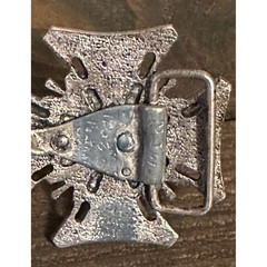 Vintage Gothic Cameo Maltese Cross Belt Buckle Silver Tone Rhinestone Mens Biker