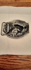 I’d Rather Be Fishing Fish Scene Metal Western Belt Buckle Silver 1.5 in