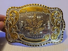 GOLD & SILVER (IN COLOR ONLY) LARGE RODEO WESTERN MARIJUANA Metal Belt Buckle