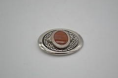 Agate Stone Belt Buckle 3.5 Inch Buckle Large Silver Made In USA Vintage