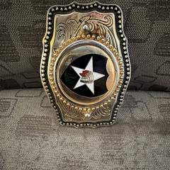 Men&rsquo;s Western Star Belt Buckle, Gold/Silver Metal Black Inlay Antique 1.5in