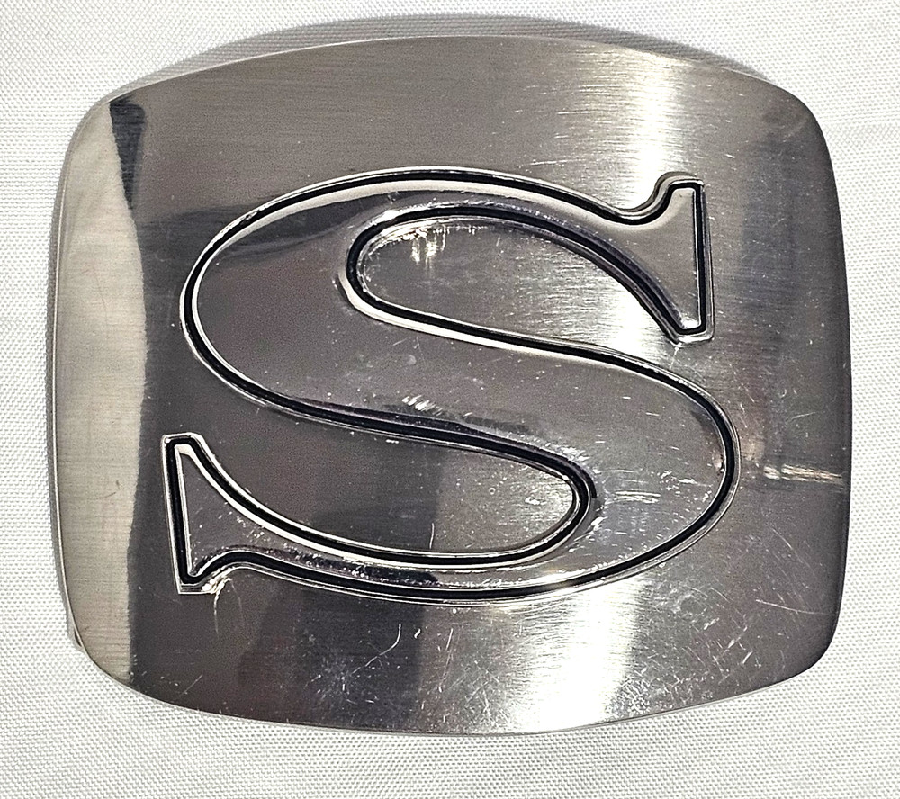 Initial « S » Belt Buckle Alphabet Monogram Chrome Metal Western Letter.