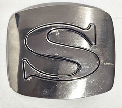 Initial « S » Belt Buckle Alphabet Monogram Chrome Metal Western Letter.