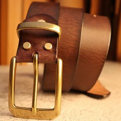 Retro Men&rsquo;s Leather Belt – 38mm Wide Brass Buckle Street Tough-Guy Style
