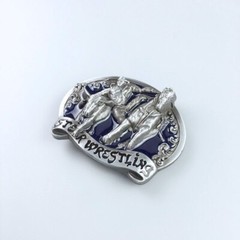 Blue Enamel Rodeo Steer Wrestling Western Belt Buckle Boucle de Ceinture