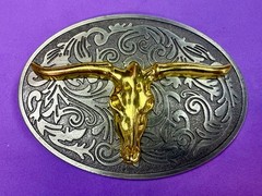 Longhorn Cow Bull Head Steer Skull Silver Gold Color Western Cowboy Belt Buckle