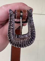 Douglas Magnus 4 Piece Sterling Silver Santa Fe Buckle Brown Leather Belt
