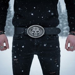 Men / Women Buckle Silver Skull Skeleton Halloween Black Big Oval Gothic Rocker