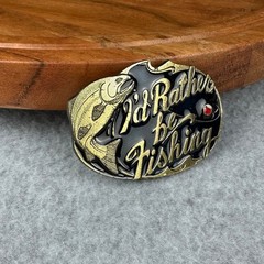 Vtg 1985 The Great American Buckle Co I&rsquo;d Rather Be Fishing Trout Belt Buckle
