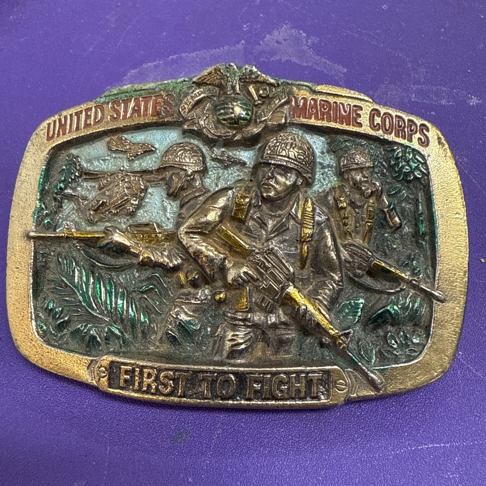 Vtg 1982 USMC United States Marine Corps First to Fight #1070 Belt Buckle
