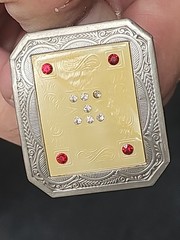Vintage Victorian Silver Plate Belt Buckle – Celluloid Inlay with Crystal & Red