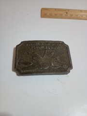Vintage Quaker State Open Forum Bowl Bowling Belt Buckle Hit Line USA Metal