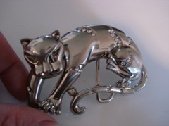 Silver Stone Cat Belt Buckle