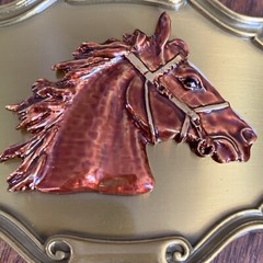 Vintage Horse Head Western Brass Belt Buckle Scalloped Raintree Made In USA 70s