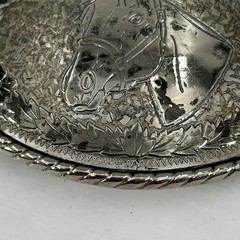 Vintage W Horse Head Belt Buckle Silver Tone Floral Rope Edge Made in USA