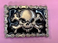 Skull & Crossbones Biker Chain Boarder FAST Halloween Vintage Belt Buckle