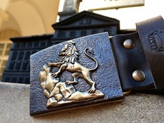 Brass belt buckle Rampant Lion, Royal coat of arms, Lion, Galicia belt buckle
