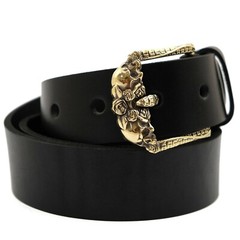 Brass belt buckle Skulls and Roses, pin type Rectangular belt buckle with skulls