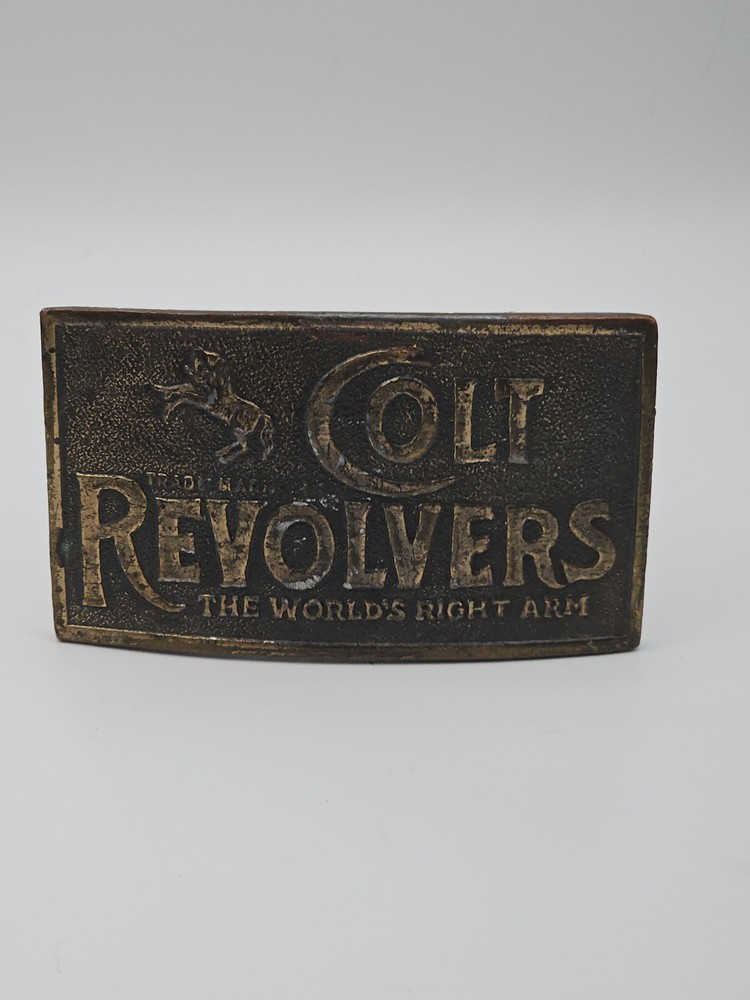 Vintage COLT REVOLVERS Belt Buckle SOLID BRASS Heavy BRONZE Western GUNS