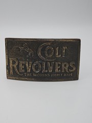 Vintage COLT REVOLVERS Belt Buckle SOLID BRASS Heavy BRONZE Western GUNS