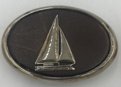 Vintage Sail Boat Belt Buckles Solid Brass Leather 24K G. Fin. & Silver Finish