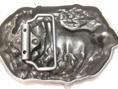 ✖ WESTERN Steer Running Horses Antique silver Cowboy Rodeo Style ✖ Belt Buckle