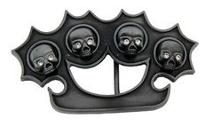 Skull Belt Buckle Antiqued Metal Brass Knuckleduster Crossbone Halloween Costume