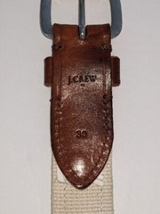 J Crew Mens Belt, Leather +Canvas,Silver Color Buckle, Lobster Design, Size 30