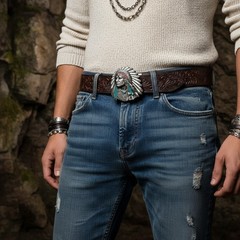 Men Silver Metal Western Fashion Buckle Cowboy Native American Indian Warrior