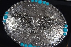 Blazin Roxx Western Oval Longhorn Roses Buckle Silver belt buckle 37959