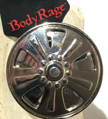 Body Rage Spinning Tire Rim Wheel Spinner Cut-Out Alloy Belt Buckle Chrome New