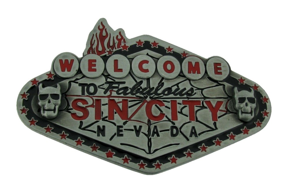 Welcome to Sin City Las Vegas New Sign Antiqued Metal Belt Buckle Western Rodeo