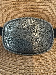Western Antique Floral Engraved Rope Edge Design Belt Buckle 9×6.5cm Silver USA