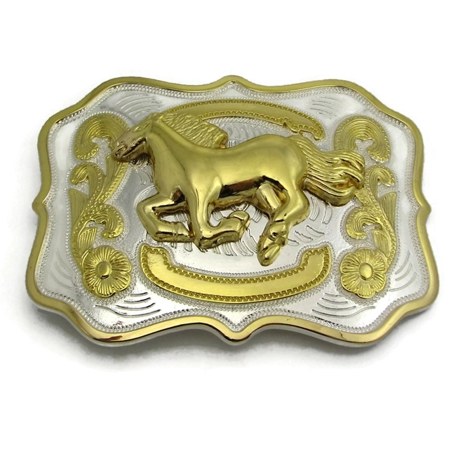 Running 3d Horse Rodeo Western ountry Cowboy Silver & Gold Tone New Belt Buckle