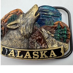 Great American Buckle Co. Alaska Wolf Belt Buckle 1985 Vintage Wildlife Metal