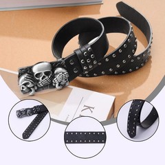 JAZTAKU Mens Punk PU Leather Skull Belt Gothic Rock Style Medium, A2:
