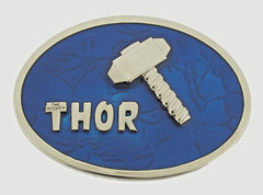Thor Belt Buckle Marvel Comic Hammer Logo Blue Metal Halloween Costume Cosplay