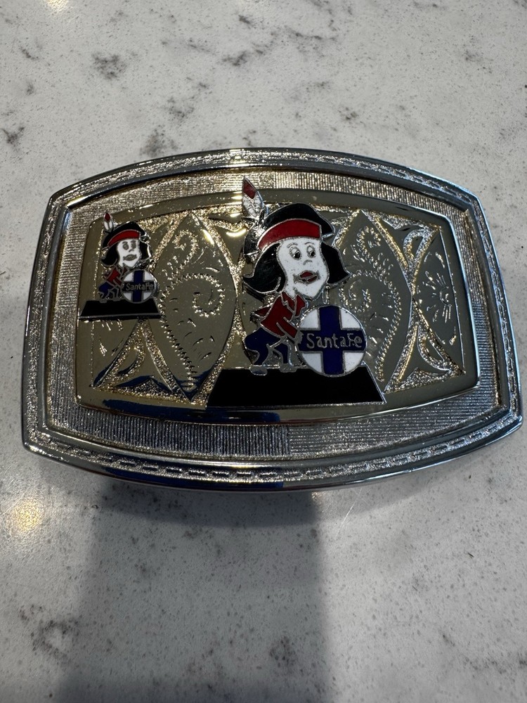Vtg Atchison Topeka & Santa Fe Railroad ATSF Chico Gold Silver Belt Buckle BHN