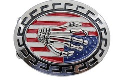 Men Women Silver Metal Belt Buckle Skull Skeleton Fingers Bones Oval USA Flag