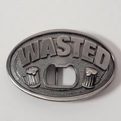 WASTED Two Beers Novelty Party Drinking Belt Buckle Bottle Opener Approx 3.5×2.5