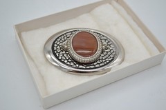 Agate Stone Belt Buckle 3.5 Inch Buckle Large Silver Made In USA Vintage