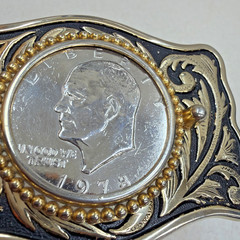 VTG 1978 Bicentennial Eisenhower Dollar Coin Philadelphia Mint Belt Buckle