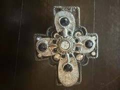 Gothic Black Cross Rhinestones Black Stones Silver Chrome Metal Belt Buckle