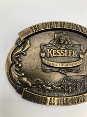 Vintage Belt Buckle Kessler Whiskey Spirit of Wisconsin Solid Brass Western