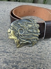 vintage 1970s belt buckle CHIEF native american INDIAN HEAD 32 / 36 brass