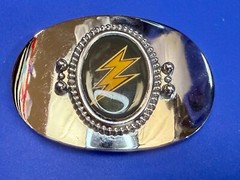 Lightning Bolt Strike Electric Shock Flash on Centered Cabochon Oval Belt Buckle