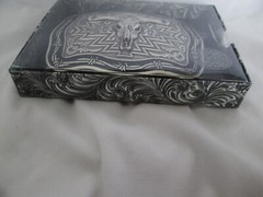 NEW Crumrine Western LONGHORN Steer Skull Belt Buckle In Box Silver Tone