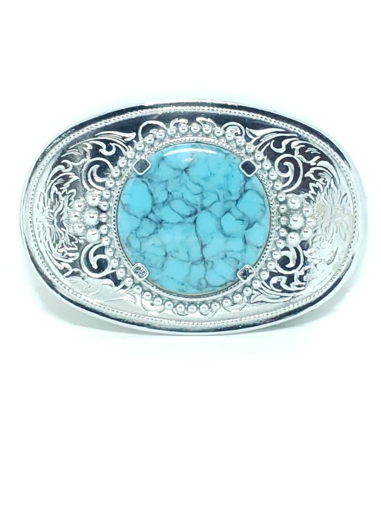 Western Style Belt Buckle With Large Faux Turquoise- 3.5&Prime; X 2 3/8&Prime;.