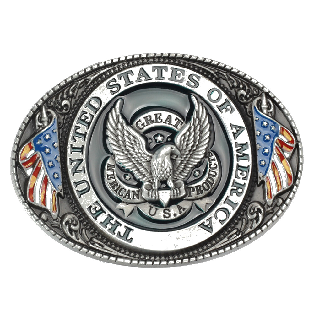 Eagle & American Flag Belt Buckle Western Cowboy Motorcyclist (FLEG-03)