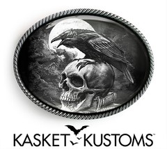 Raven Nevermore Belt Buckle – Esoteric Crow and Skull Occult Art Buckle – 928
